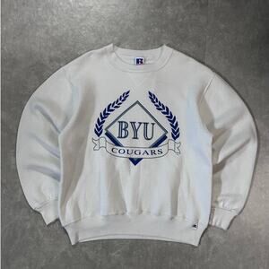 90's Vintage BYU Cougars Russell White Crewneck -M